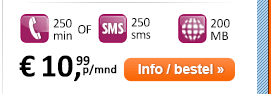 Toestel gratis i.c.m.: 250 min of 250 sms + 200MB voor 10,99 euro p/mnd.