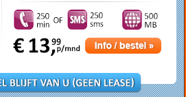 Toestel gratis i.c.m.: 250 min of 250 sms + 500MB voor 13,99 euro p/mnd.